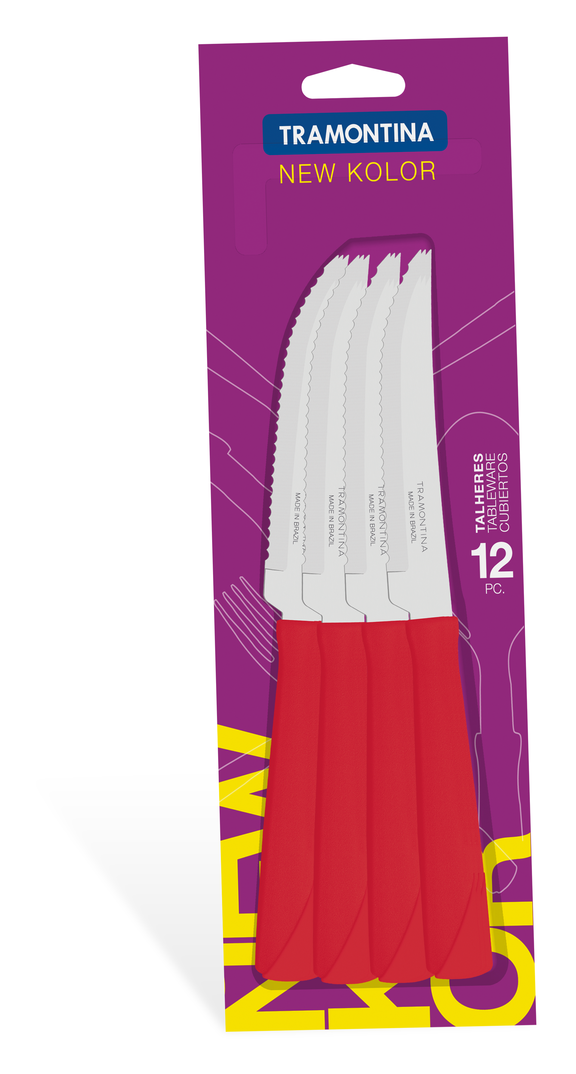 Tramontina new kolor stainless steel table knife 4" 12pcs